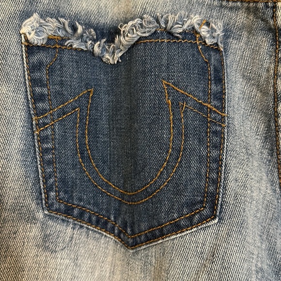 True Religion Y2K Super Low Rise Stovepipe Deconstructed Crop Jeans Size 27 - Picture 6 of 13